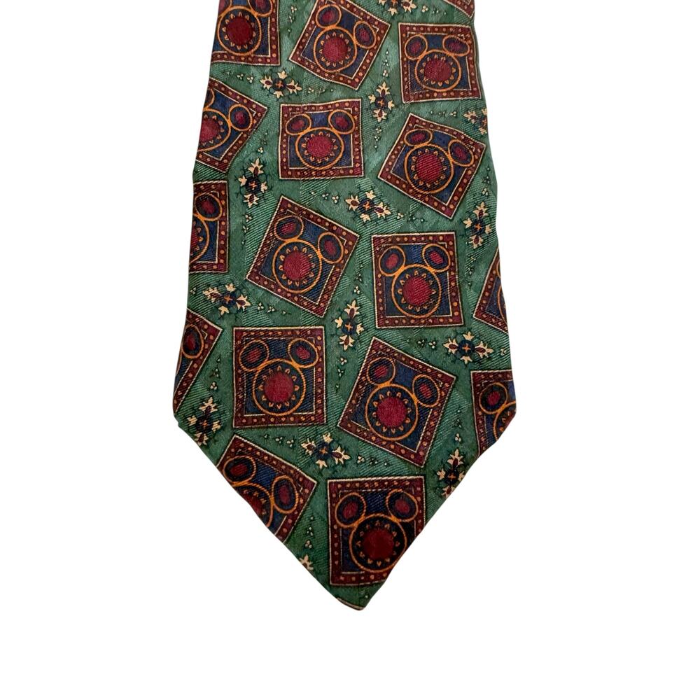 VTG The Disney Store Mickey Mouse Ears Geometric Square Print Silk Mens Necktie